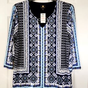 2X JM Collection plus-size tunic blue combo embellished